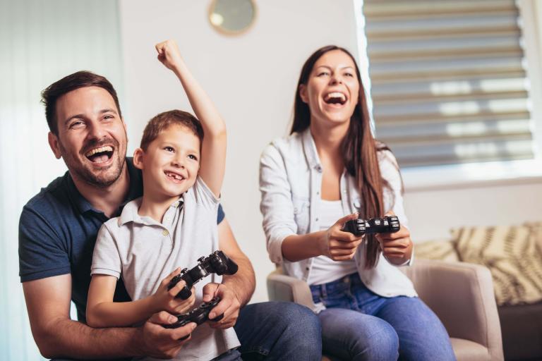 A family playing video games together
